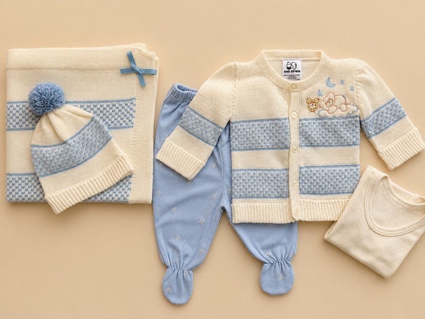 Juego Tejido 4091 – Beige/Celeste (RN)